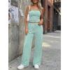 imageTrendy Queen Womens 2 Piece Lounge Sets Matching Summer Beach Vacation Outfits 2026 Striped Tube Tops Pants Travel ClothesGreenwhite