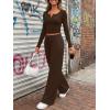 imageTrendy Queen Womens 2 Piece Matching Lounge Sets Long Sleeve Henley Neck Slightly Crop Top Wide Leg Pants Casual Sweat SuitCoffee