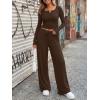 imageTrendy Queen Womens 2 Piece Matching Lounge Sets Long Sleeve Henley Neck Slightly Crop Top Wide Leg Pants Casual Sweat SuitCoffee