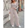 imageTrendy Queen Womens 2 Piece Matching Lounge Sets Long Sleeve Henley Neck Slightly Crop Top Wide Leg Pants Casual Sweat SuitLight Apricot