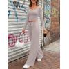 imageTrendy Queen Womens 2 Piece Matching Lounge Sets Long Sleeve Henley Neck Slightly Crop Top Wide Leg Pants Casual Sweat SuitLight Apricot