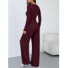 imageTrendy Queen Womens 2 Piece Matching Lounge Sets Long Sleeve Henley Neck Slightly Crop Top Wide Leg Pants Casual Sweat SuitWine Red