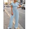 imageTrendy Queen Womens 2 Piece Sets Lounge Matching Set Cruise Casual Vacation Outfits Summer Wide Leg Pants Workout ClothesLight Blue