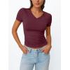imageTrendy Queen Womens Basic V Neck Short Sleeve Spring T Shirts Slim Fit Crop Y2k Tee 2026 Summer Gym Workout Cute TopBurgundy