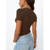 imageTrendy Queen Womens Basic V Neck Short Sleeve Spring T Shirts Slim Fit Crop Y2k Tee 2026 Summer Gym Workout Cute TopChocolate Brown