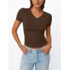 imageTrendy Queen Womens Basic V Neck Short Sleeve Spring T Shirts Slim Fit Crop Y2k Tee 2026 Summer Gym Workout Cute TopChocolate Brown
