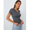 imageTrendy Queen Womens Basic V Neck Short Sleeve Spring T Shirts Slim Fit Crop Y2k Tee 2026 Summer Gym Workout Cute TopDarkgrey