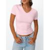 imageTrendy Queen Womens Basic V Neck Short Sleeve Spring T Shirts Slim Fit Crop Y2k Tee 2026 Summer Gym Workout Cute TopPink