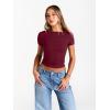 imageTrendy Queen Womens Boat Neck Short Sleeve TShirts Fitted Compression Summer Y2k Basic Tops 2026 Spring Outfits ClothesBurgundy