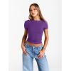 imageTrendy Queen Womens Boat Neck Short Sleeve TShirts Fitted Compression Summer Y2k Basic Tops 2026 Spring Outfits ClothesDark Purple