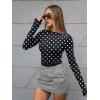 imageTrendy Queen Womens Boat Neck Tops Long Sleeve Shirts Casual Fitted Tee Shirts Solid Color Fall Basic Clothes 2026Black and White Dots