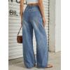 imageTrendy Queen Womens High Waisted Wide Leg Flare Jeans Stretch Comfort Baggy Denim PantsBlue
