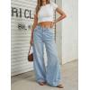 imageTrendy Queen Womens High Waisted Wide Leg Flare Jeans Stretch Comfort Baggy Denim PantsLight Blue