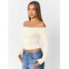 imageTrendy Queen Womens Long Sleeve Off The Shoulder Tops Going Out Cute Basic Y2K Fall Fashion 2026 Outfits ClothesApricot