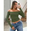 imageTrendy Queen Womens Long Sleeve Off The Shoulder Tops Going Out Cute Basic Y2K Fall Fashion 2026 Outfits ClothesArmy Green