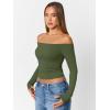 imageTrendy Queen Womens Long Sleeve Off The Shoulder Tops Going Out Cute Basic Y2K Fall Fashion 2026 Outfits ClothesArmy Green