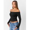 imageTrendy Queen Womens Long Sleeve Off The Shoulder Tops Going Out Cute Basic Y2K Fall Fashion 2026 Outfits ClothesBlack