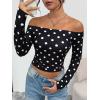 imageTrendy Queen Womens Long Sleeve Off The Shoulder Tops Going Out Cute Basic Y2K Fall Fashion 2026 Outfits ClothesBlack Dots
