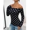 imageTrendy Queen Womens Long Sleeve Off The Shoulder Tops Going Out Cute Basic Y2K Fall Fashion 2026 Outfits ClothesBlack Dots
