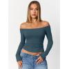 imageTrendy Queen Womens Long Sleeve Off The Shoulder Tops Going Out Cute Basic Y2K Fall Fashion 2026 Outfits ClothesBlue