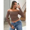 imageTrendy Queen Womens Long Sleeve Off The Shoulder Tops Going Out Cute Basic Y2K Fall Fashion 2026 Outfits ClothesBrown