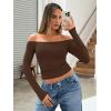 imageTrendy Queen Womens Long Sleeve Off The Shoulder Tops Going Out Cute Basic Y2K Fall Fashion 2026 Outfits ClothesChocolate