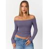 imageTrendy Queen Womens Long Sleeve Off The Shoulder Tops Going Out Cute Basic Y2K Fall Fashion 2026 Outfits ClothesGreypurple