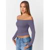 imageTrendy Queen Womens Long Sleeve Off The Shoulder Tops Going Out Cute Basic Y2K Fall Fashion 2026 Outfits ClothesGreypurple