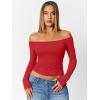imageTrendy Queen Womens Long Sleeve Off The Shoulder Tops Going Out Cute Basic Y2K Fall Fashion 2026 Outfits ClothesRed