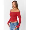imageTrendy Queen Womens Long Sleeve Off The Shoulder Tops Going Out Cute Basic Y2K Fall Fashion 2026 Outfits ClothesRed