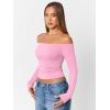 imageTrendy Queen Womens Long Sleeve Off The Shoulder Tops Going Out Cute Basic Y2K Fall Fashion 2026 Outfits ClothesRose Pink