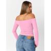imageTrendy Queen Womens Long Sleeve Off The Shoulder Tops Going Out Cute Basic Y2K Fall Fashion 2026 Outfits ClothesRose Pink