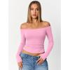 imageTrendy Queen Womens Long Sleeve Off The Shoulder Tops Going Out Cute Basic Y2K Fall Fashion 2026 Outfits ClothesRose Pink