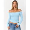 imageTrendy Queen Womens Long Sleeve Off The Shoulder Tops Going Out Cute Basic Y2K Fall Fashion 2026 Outfits ClothesSky Blue