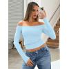 imageTrendy Queen Womens Long Sleeve Off The Shoulder Tops Going Out Cute Basic Y2K Fall Fashion 2026 Outfits ClothesSky Blue