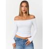 imageTrendy Queen Womens Long Sleeve Off The Shoulder Tops Going Out Cute Basic Y2K Fall Fashion 2026 Outfits ClothesWhite