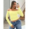 imageTrendy Queen Womens Long Sleeve Off The Shoulder Tops Going Out Cute Basic Y2K Fall Fashion 2026 Outfits ClothesYellow