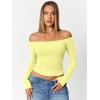 imageTrendy Queen Womens Long Sleeve Off The Shoulder Tops Going Out Cute Basic Y2K Fall Fashion 2026 Outfits ClothesYellow