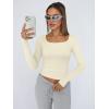 imageTrendy Queen Womens Long Sleeve Shirts Crop Tops Fall Fashion Solid Square Neck Going Out Basics Tees Y2k ClothesApricot