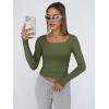 imageTrendy Queen Womens Long Sleeve Shirts Crop Tops Fall Fashion Solid Square Neck Going Out Basics Tees Y2k ClothesArmy Green