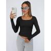 imageTrendy Queen Womens Long Sleeve Shirts Crop Tops Fall Fashion Solid Square Neck Going Out Basics Tees Y2k ClothesBlack