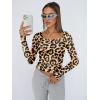 imageTrendy Queen Womens Long Sleeve Shirts Crop Tops Fall Fashion Solid Square Neck Going Out Basics Tees Y2k ClothesBlack Leopard