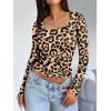 imageTrendy Queen Womens Long Sleeve Shirts Crop Tops Fall Fashion Solid Square Neck Going Out Basics Tees Y2k ClothesBlack Leopard