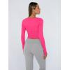 imageTrendy Queen Womens Long Sleeve Shirts Crop Tops Fall Fashion Solid Square Neck Going Out Basics Tees Y2k ClothesBright Pink