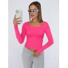 imageTrendy Queen Womens Long Sleeve Shirts Crop Tops Fall Fashion Solid Square Neck Going Out Basics Tees Y2k ClothesBright Pink