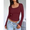 imageTrendy Queen Womens Long Sleeve Shirts Crop Tops Fall Fashion Solid Square Neck Going Out Basics Tees Y2k ClothesBurgundy