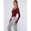 imageTrendy Queen Womens Long Sleeve Shirts Crop Tops Fall Fashion Solid Square Neck Going Out Basics Tees Y2k ClothesBurgundy