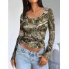 imageTrendy Queen Womens Long Sleeve Shirts Crop Tops Fall Fashion Solid Square Neck Going Out Basics Tees Y2k ClothesCamo