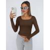 imageTrendy Queen Womens Long Sleeve Shirts Crop Tops Fall Fashion Solid Square Neck Going Out Basics Tees Y2k ClothesChocolate