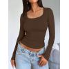 imageTrendy Queen Womens Long Sleeve Shirts Crop Tops Fall Fashion Solid Square Neck Going Out Basics Tees Y2k ClothesChocolate